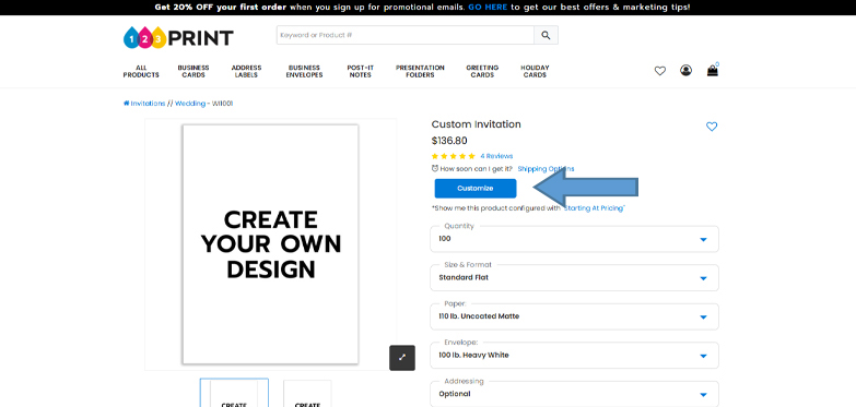 click on the customize button on the product details page to get started