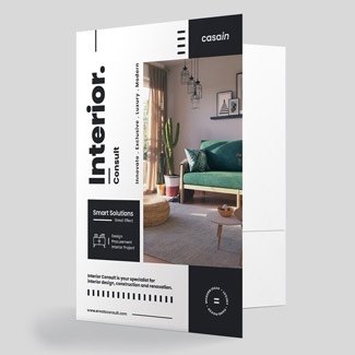 Presentation folders with multiple paper stock options.