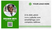 A business card with changeable elements in green.