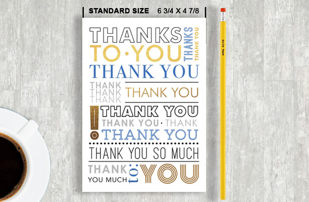 Standard size custom thank you cards for businesses. Shop standard and junior sizes with free customization and bulk quantities.