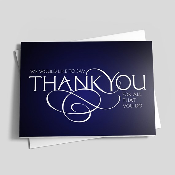 A Simple Elegant Thank You - custom thank you cards for businesses with a dark blue background.