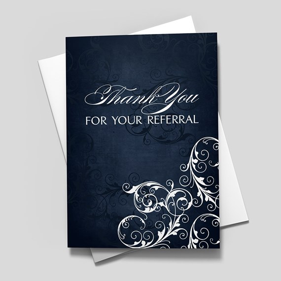 White Swirls - custom thank you cards for business referrals.