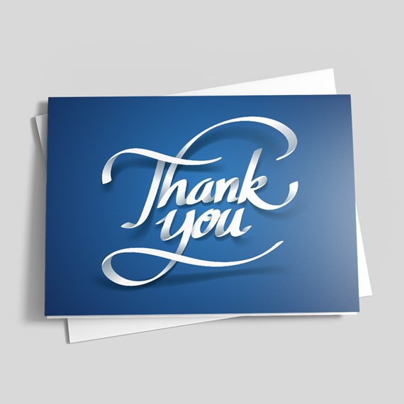 Skywrite Thanks - custom thank you cards for businesses with a blue background.