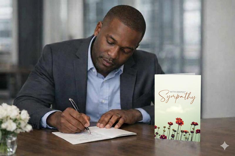 Professional signing a sympathy card