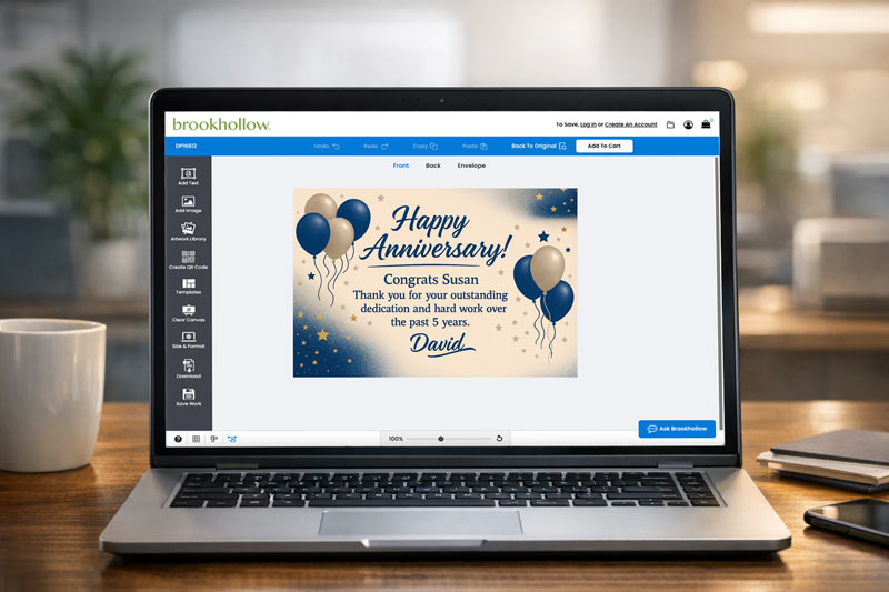 Sending a customized employee anniversary greeting card