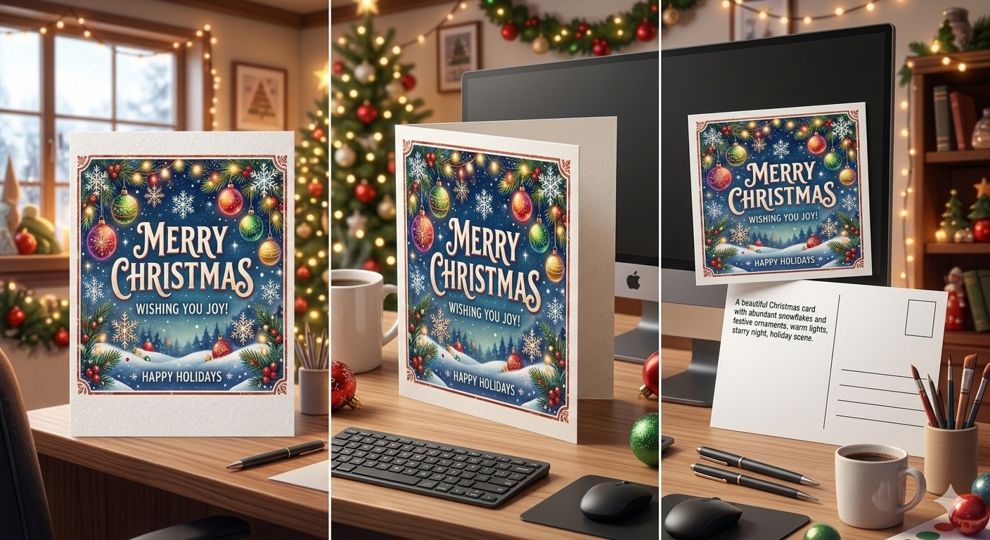 Flat, folded, and postcard Christmas card options