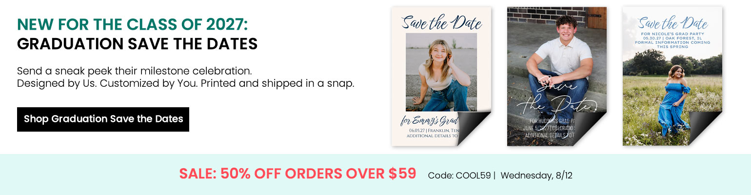 Shop graduation save the dates with COOL59 offer
