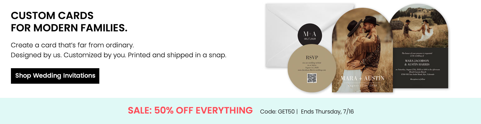 Shop wedding invitations with GET50 offer