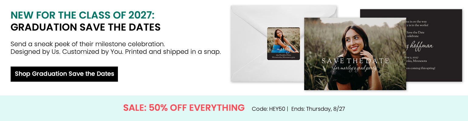 Shop Graduation Save the Dates with HEY50 offer