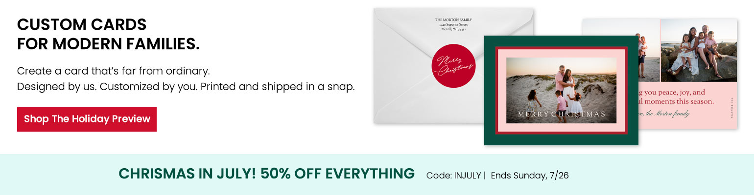 Shop holiday cards with INJULY offer