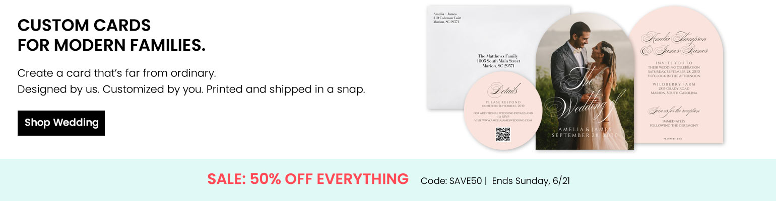 Shop wedding invitations with SAVE50 offer
