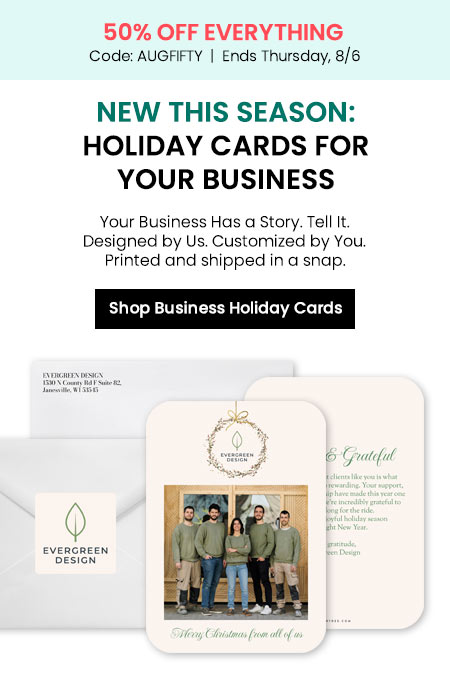 Shop business holiday cards with AUGFIFTY offer
