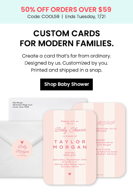 Shop baby shower invitations with COOL59 offer