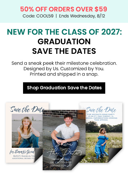 Shop graduation save the dates with COOL59 offer