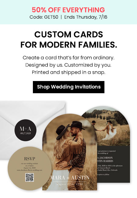 Shop wedding invitations with GET50 offer