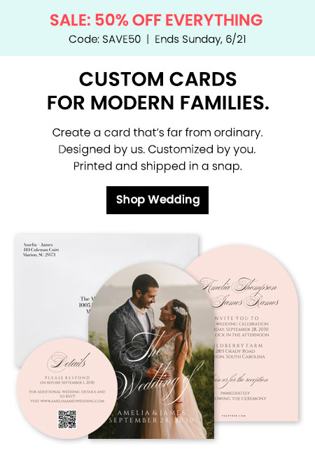 Shop wedding invitations with SAVE50 offer