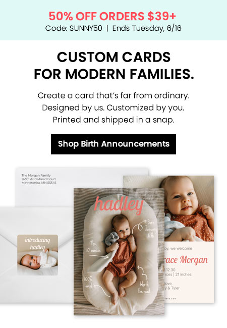 Shop baby shower invitations with JUNE50 offer
