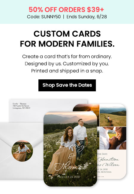 Shop save the dates with SUNNY50 offer