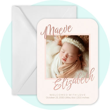 Personalized foil birth announcement