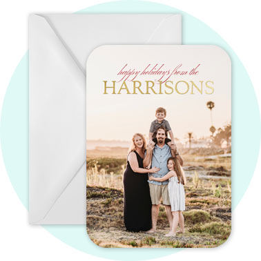 Personalized foil Christmas card with a family photo