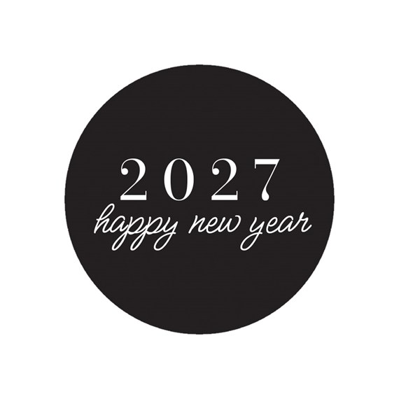 black envelope seal with 2027 and happy new year text