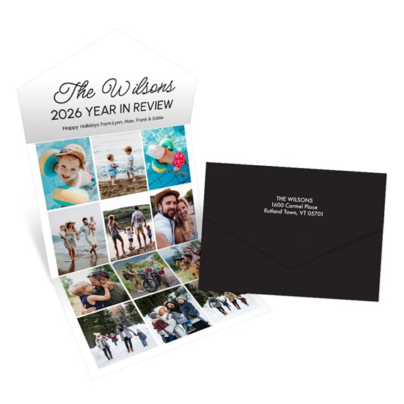 collage card with photo placeholders and black envelope