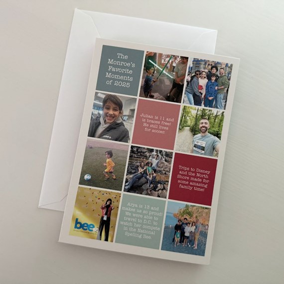 collage Christmas card with photo placeholders and colored text boxes