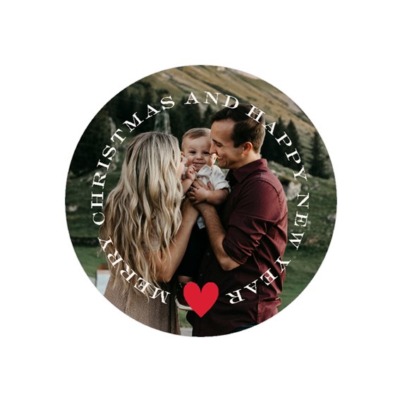 round envelope seal with customizable text area and heart icon
