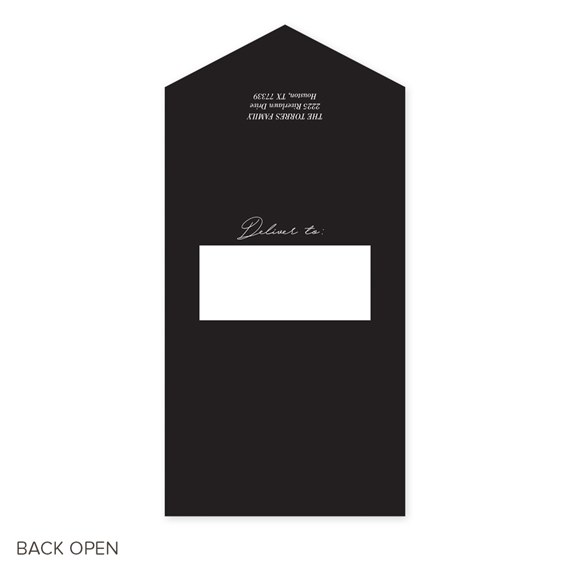 black card with photo area and cursive text