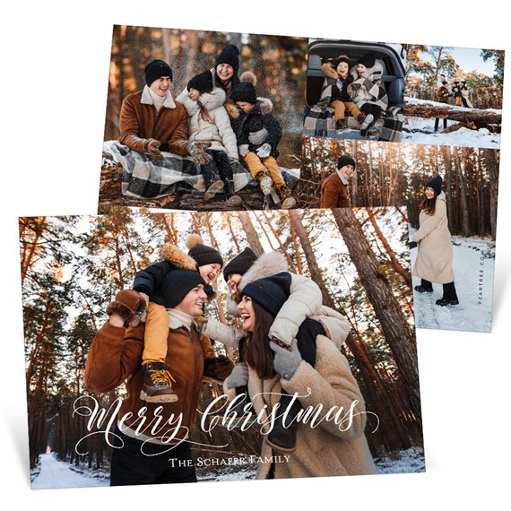 Christmas card with family photo collage and script text