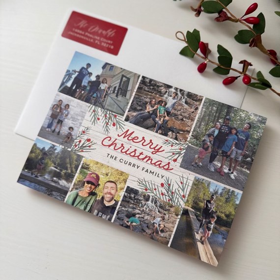 rustic collage Christmas card with photo placeholders