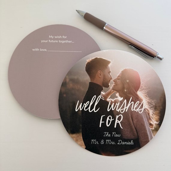circular wedding advice card with photo area