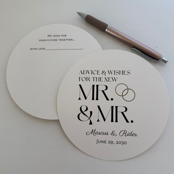 circular wedding advice card with customizable text area