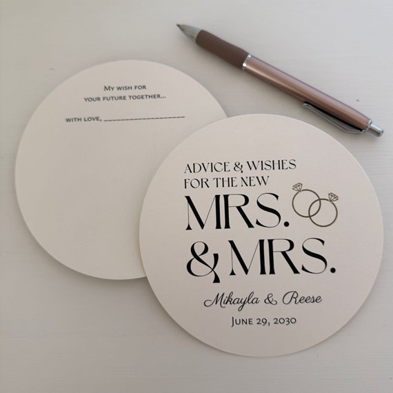 wedding advice card with text and ring illustrations