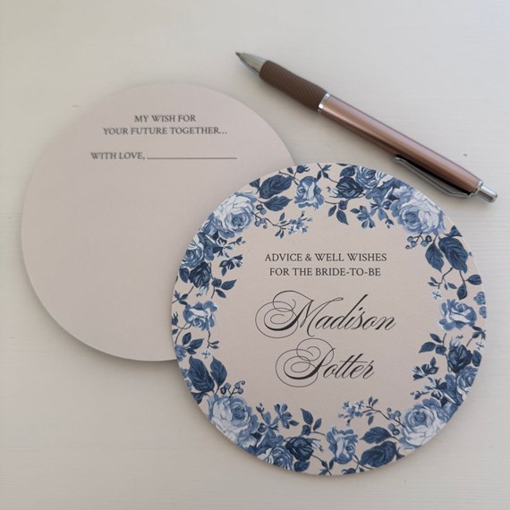 circular advice card with floral design and customizable text area
