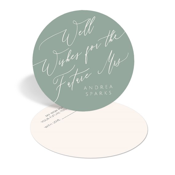 round wedding advice card with calligraphy text
