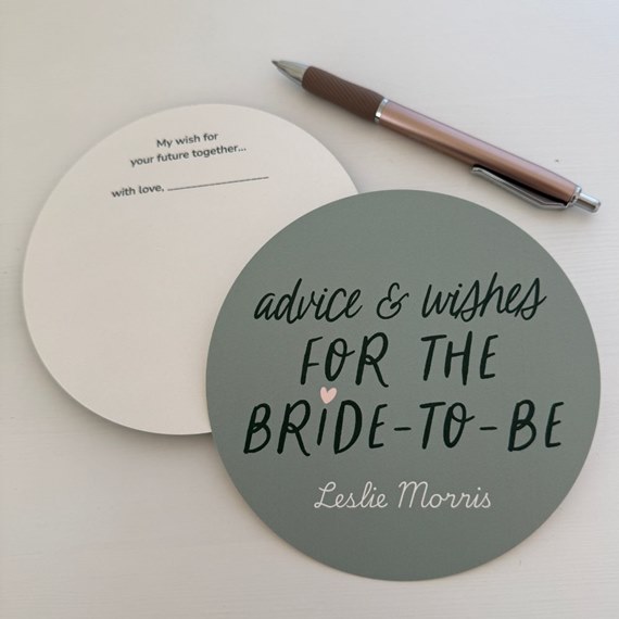 round wedding advice card with text