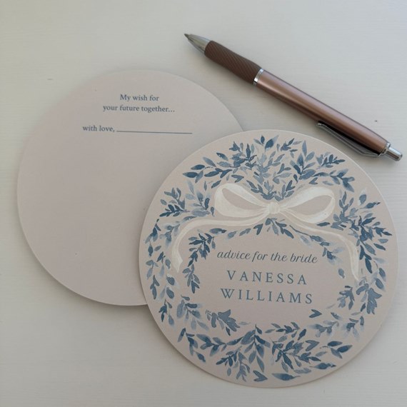 wedding advice card with floral design and photo area
