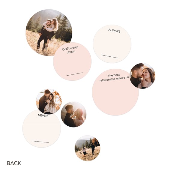photo area with text prompts in circular shapes