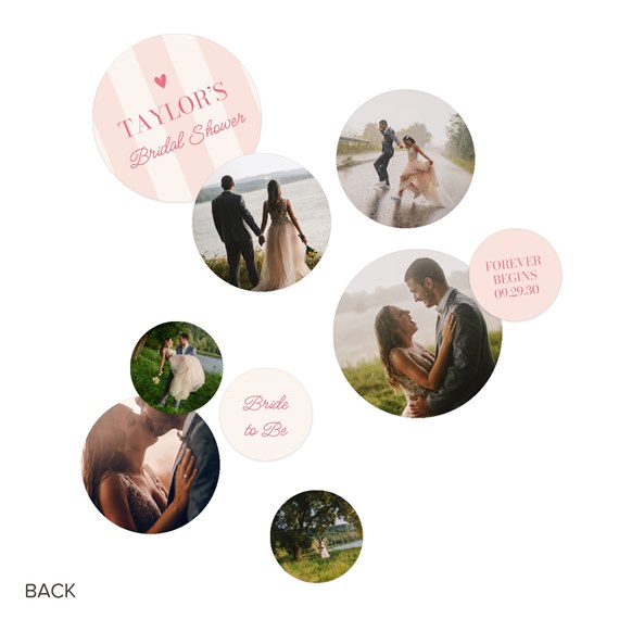 multiple circular photo placeholders with text elements