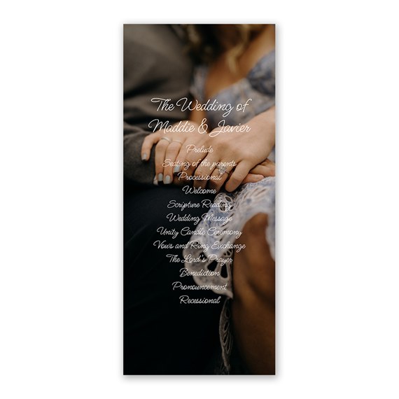 wedding program with elegant script text and ceremony details