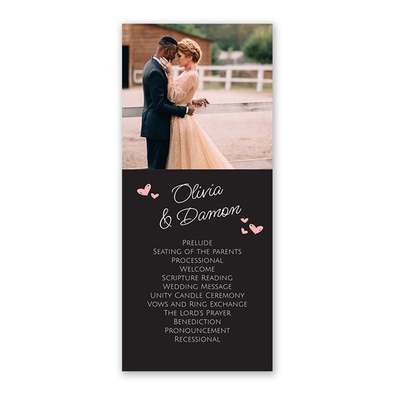 wedding program with photo placeholder and event details