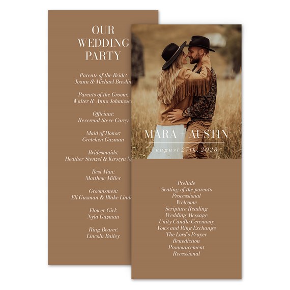 wedding program with photo placeholder and text area