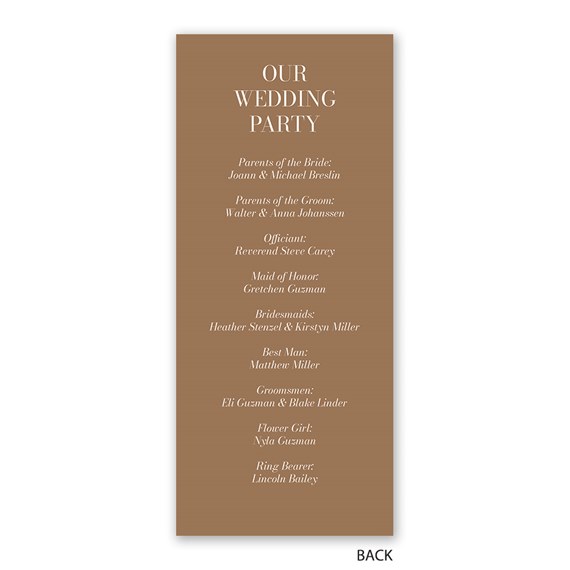 wedding program with names and roles