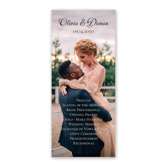 vertical wedding program with names and ceremony details