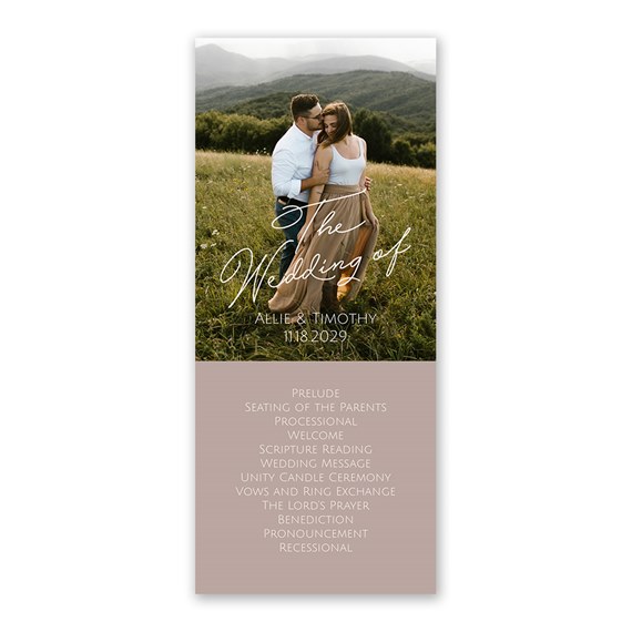 wedding program with photo area and ceremony details