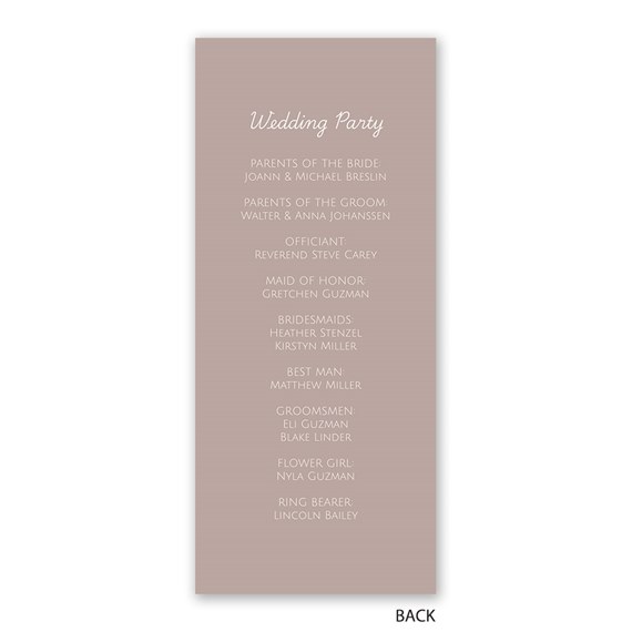 wedding program with wedding party list