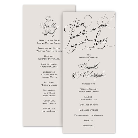 wedding program with customizable text area