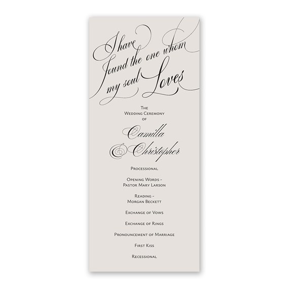 wedding program with elegant text layout