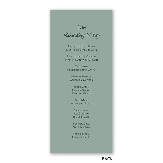 wedding program with wedding party details